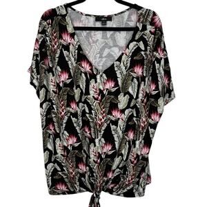 Ellos Floral Tropical Tie-Front Blouse Size L (18/20) Boho Resort Chic